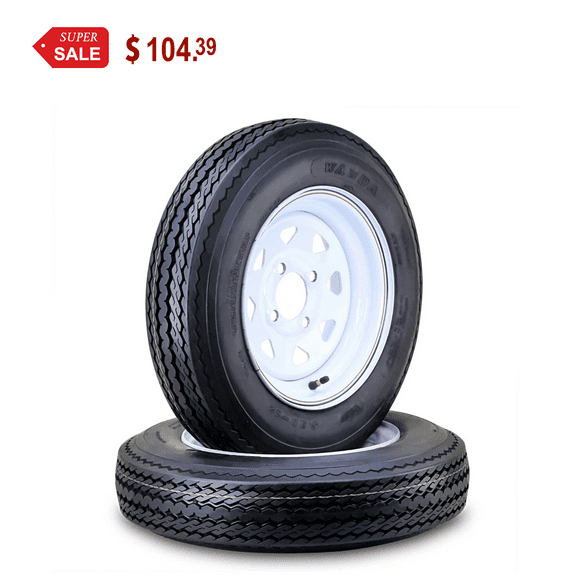 WANDA Wheel Assembly 4.80-12 6-Ply C 79M 4 Lug on 4" PCD White Spoke Rim Trailer Tire, Set of 2