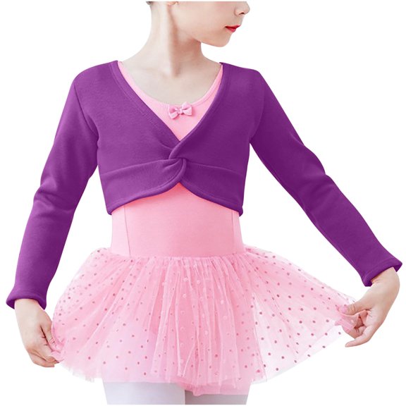 Girls Comfy Bolero Shrugs Long Sleeve Front Twist Knot Trendy Cute Shawls Wraps for Dress Cardigan (7-10 Years, Purple)