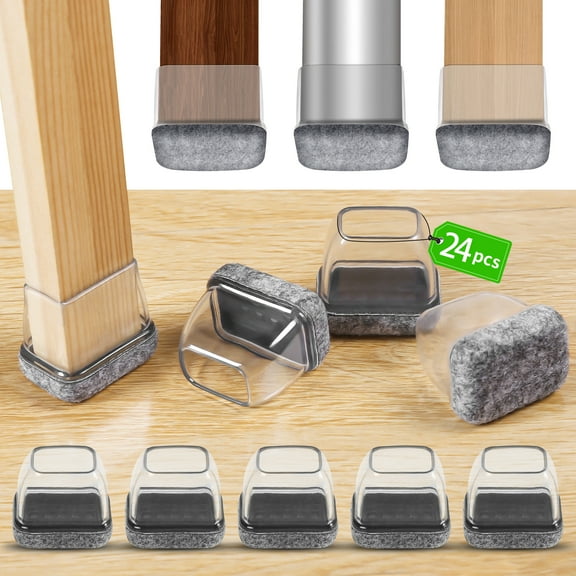 Small Rectangle Silicone Chair Leg Caps with Felt Pads, 24PCS Rectangular Chair Leg Floor Protectors for Hardwood Floors, Clear Chair Leg Covers to Protect Floors, Fit Length 0.9"-1.3" Width 0.6"-0.9"