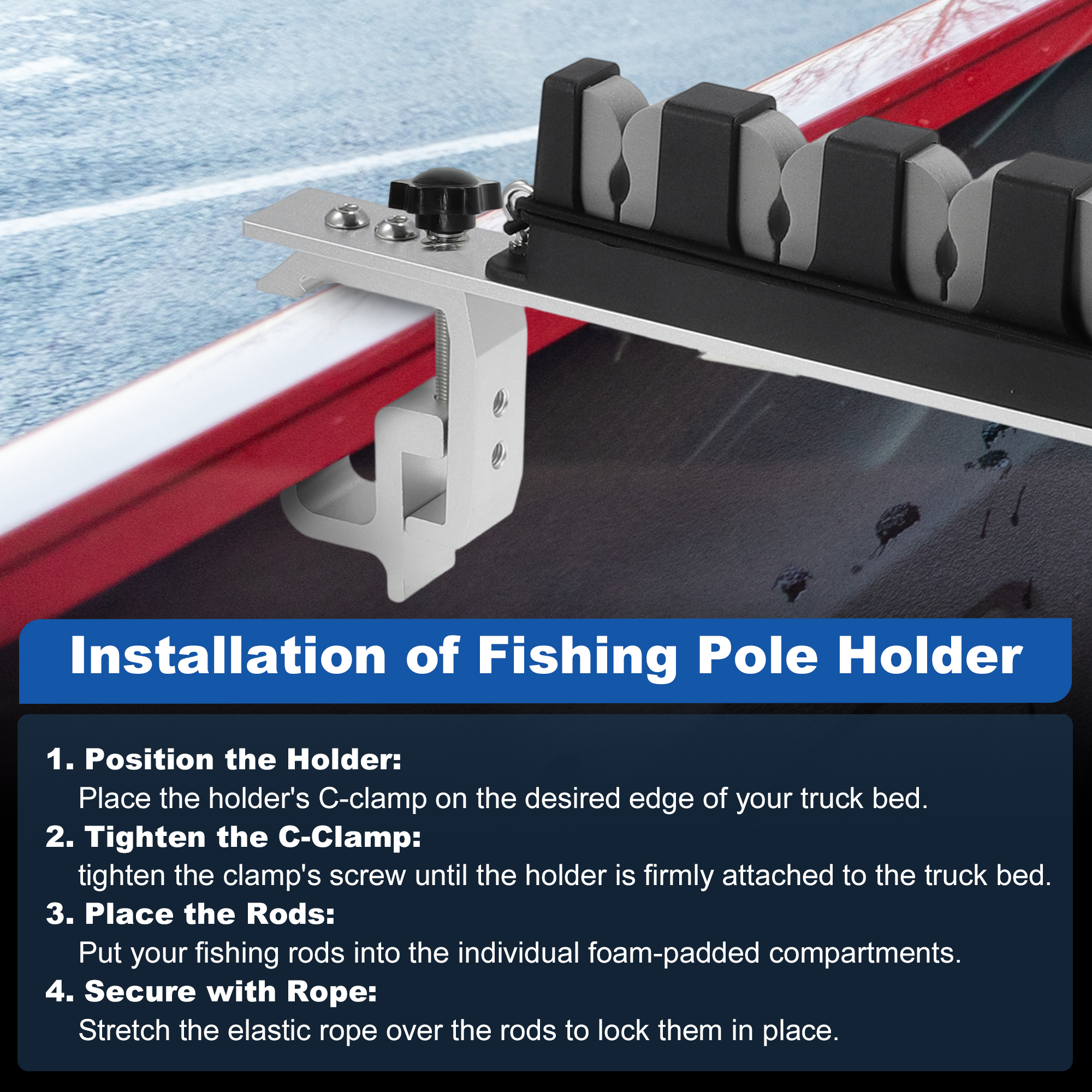 Unique Bargains Fishing Rod Holder with C-Clamp Mount Black\Silver\Grey