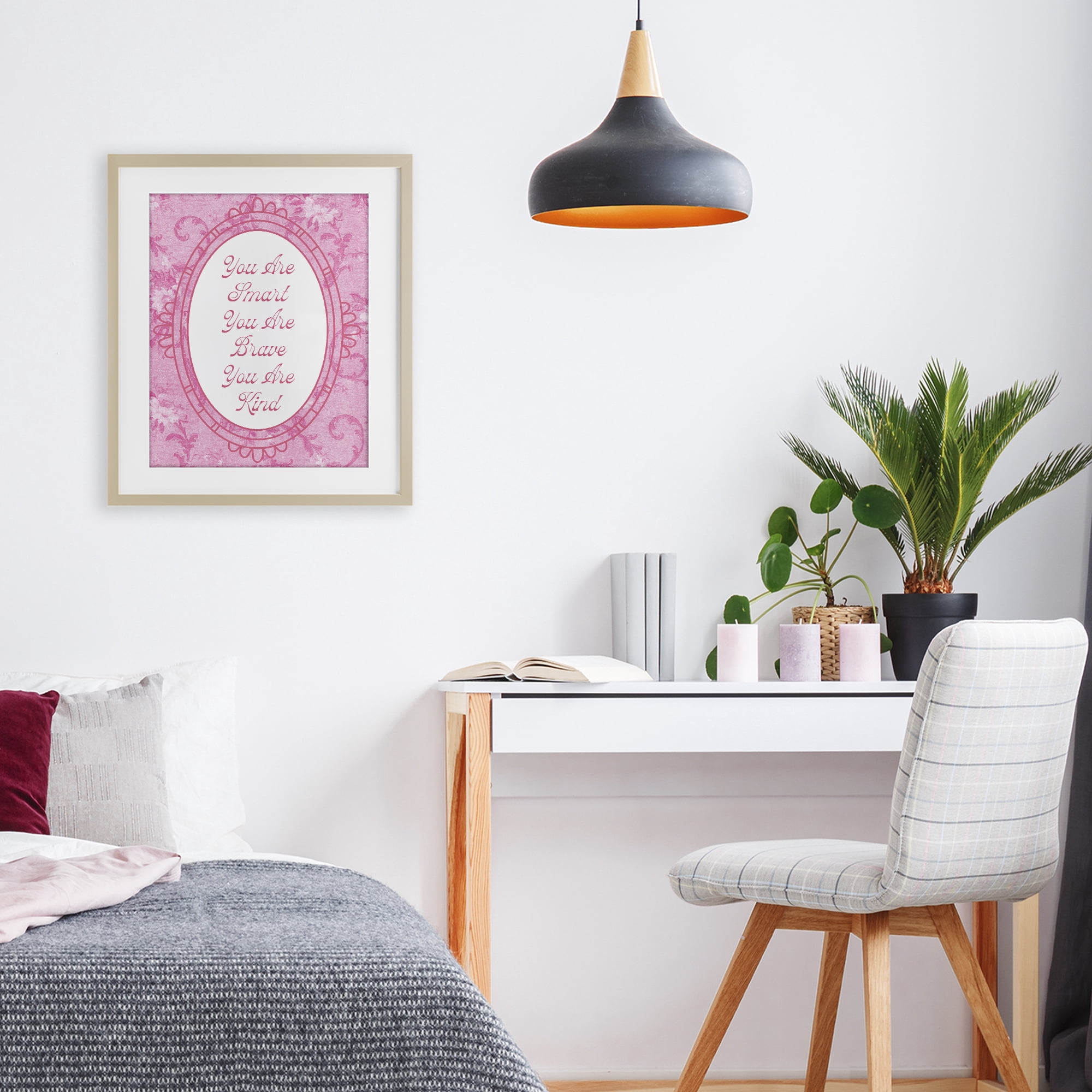 Stupell Industries Smart Brave & Kind Ornate Pink Birch Framed Print Under Glass, design by Lil' Rue