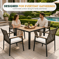 thumbnail image 3 of Outdoor Dining Set, 5-piece Outdoor Patio Furniture Table and Chairs Cushioned, Hollow Rattan Dining Table Set for 4, Bold Metal Frame, Acacia Woodtop, Umbrella Hole, 3 of 10