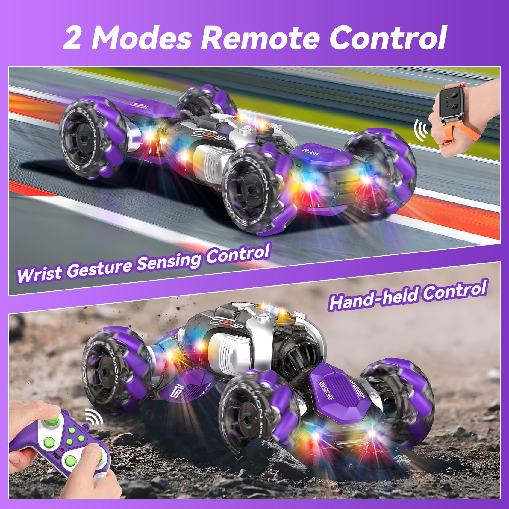 Nicella Remote Control Cars for Boys Girls 8-12, Gesture Sensing RC Stunt Car with Light & Music, 4WD, 360°Rotating, 2.4Ghz RC Drift Cars, Christmas Birthday Gift Car Toys for Kids