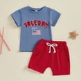 thumbnail image 5 of HCNTES Toddler Baby Boys Summer Spring Clothes Short Sleeves T-Shirt Tops + Shorts Cute Outfits Set For Kids 2t 3t 4t 5t 6t 7t 8t Kid Shorts(D0-Blue,12-18 Months), 5 of 9