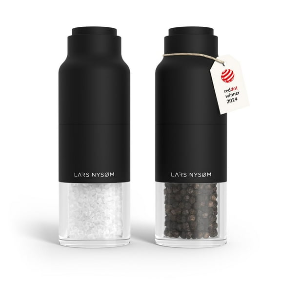 LARS NYSÃM Salt and Pepper Grinder Set Stainless Steel with Adjustable Grinder I Bottle Design Spice Mills Set Manual (Carbon Black)