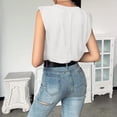 thumbnail image 3 of HUANBAI Ladies Solid Sleeveless V Neck T Shirt With Shoulder Pad Loose Vest Cotton Tank Top, 3 of 4