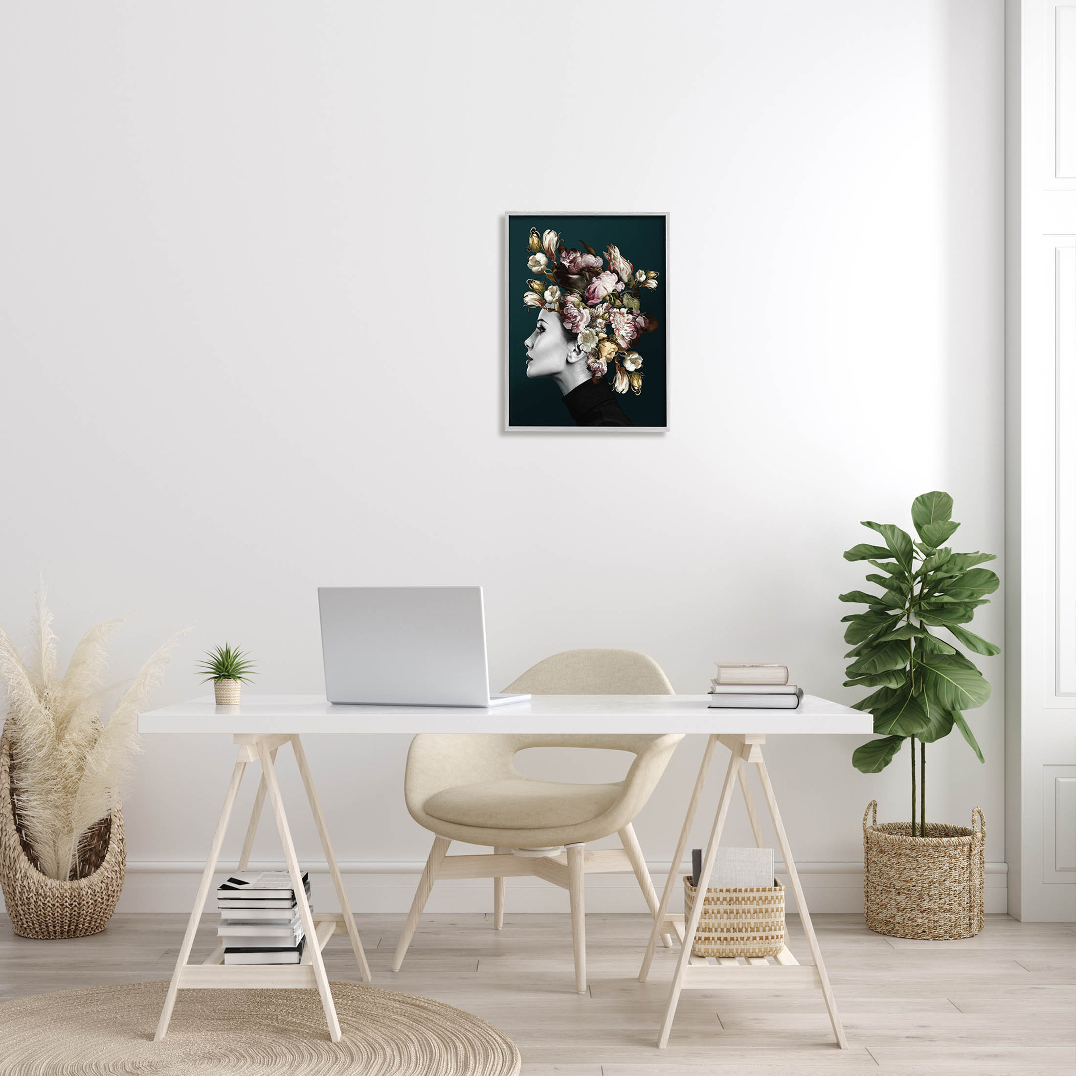 Woman Rose Floral Arrangement Botanical & Floral Graphic Art Gray Framed Art Print Wall Art
