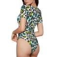 thumbnail image 2 of Balery Green Leopard Body de cuello redondo de manga corta para mujer Tops de manga corta Tops básicos-Large, 2 of 7