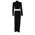 thumbnail image 5 of Franhais Charming Women Skirt Set, High Neck Long Sleeve Solid Color Crop Tops High Waist Split Ankle Long Skirt, Women Clothing, 5 of 9