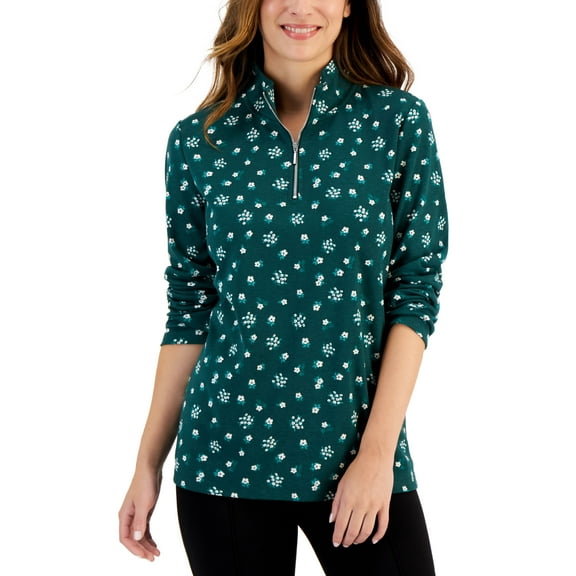 Women's Diana Daisy Printed Quarter-Zip Top Spruce Night L