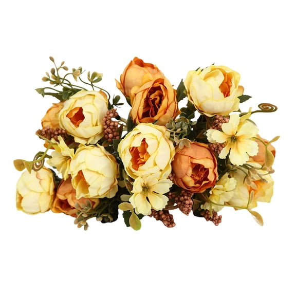 Artificial Peony Bouquet Champagne Color - 18 Inch Long Stem Realistic Multi-Bloom Flowers With Natural Petal Colors Sturdy Construction - For Home Office Wedding Party Decor