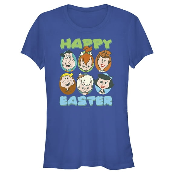 Junior's The Flintstones Happy Easter Family Portraits Graphic Tee Royal Blue X Large