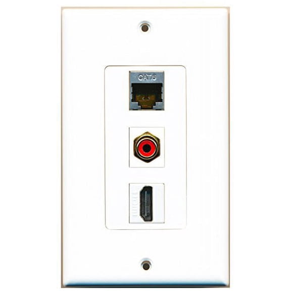 RiteAV - 1 Port HDMI and 1 Port RCA Red and 1 Port Shielded Cat6 Ethernet Decorative Wall Plate Decorative