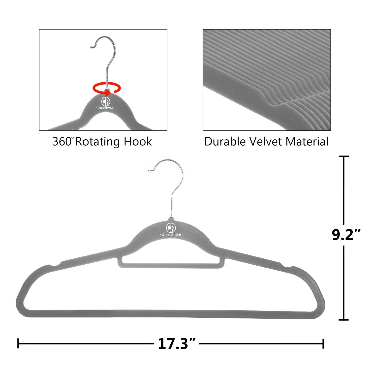 Closet Accessories, Velvet hangers, non-slip ultra slim space saving hanger, with notches, tie bar, and swivel hooks, 30 pack, with bonus 20 matching velvet finger clips. (Grey [Charcoal]))