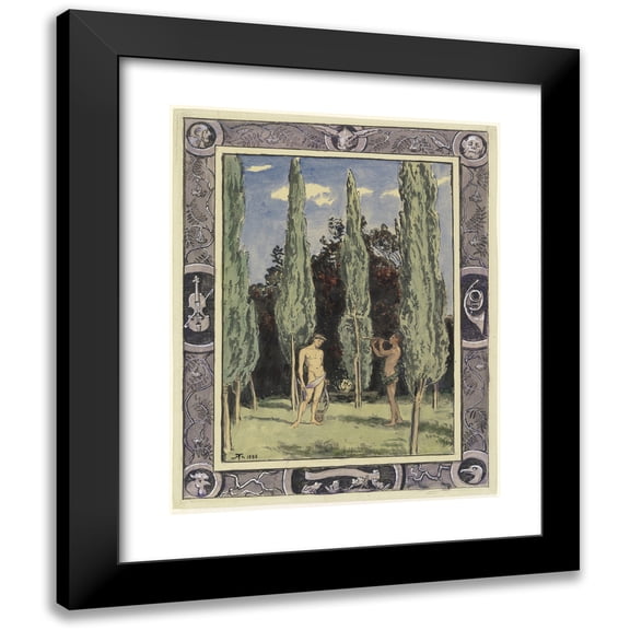 Hans Thoma 12x14 Black Modern Framed Museum Art Print Titled - Apollo and Marsyas (1888)