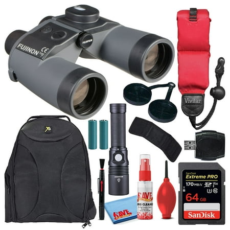 Fujifilm Fujinon 7x50 WPC-XL Mariner Binoculars with Compass (16366963) Bundle with Sandisk 64GB Extreme PRO SD Card + Flashlight + Backpack + Floating Strap + Cleaning Kit + More