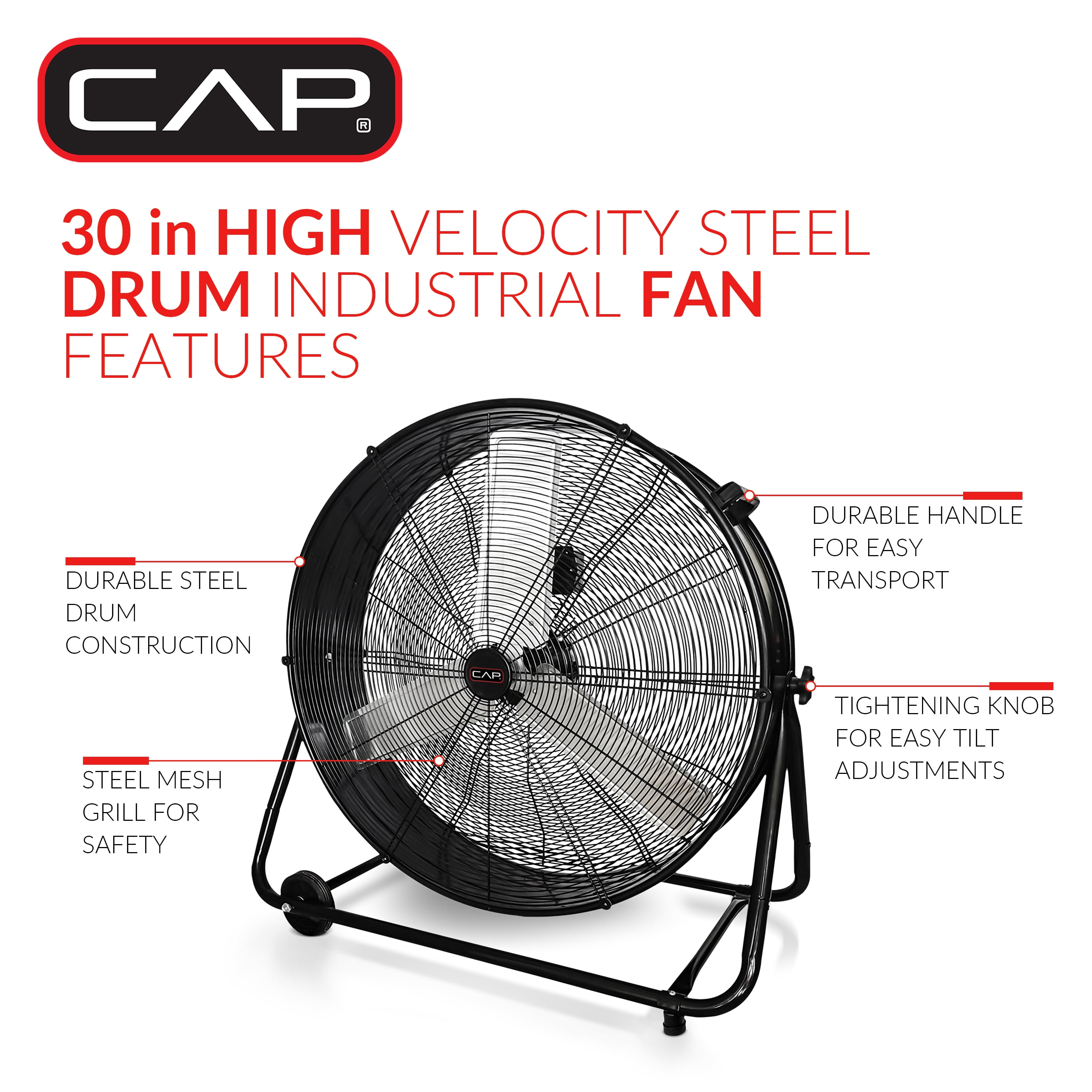 CAP Barbell 30'' High Velocity Heavy Duty Floor Fan, 3-blade design