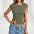 thumbnail image 2 of WERYOUNG Women's T Shirts Casual Crew Neck Short Sleeve Tee Everyday Wear Solid Color T-Shirts Trendy Top L, 2 of 4