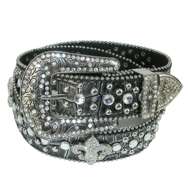 CTM® Fleur de Lis Studded Rhinestone Belt (Women's)