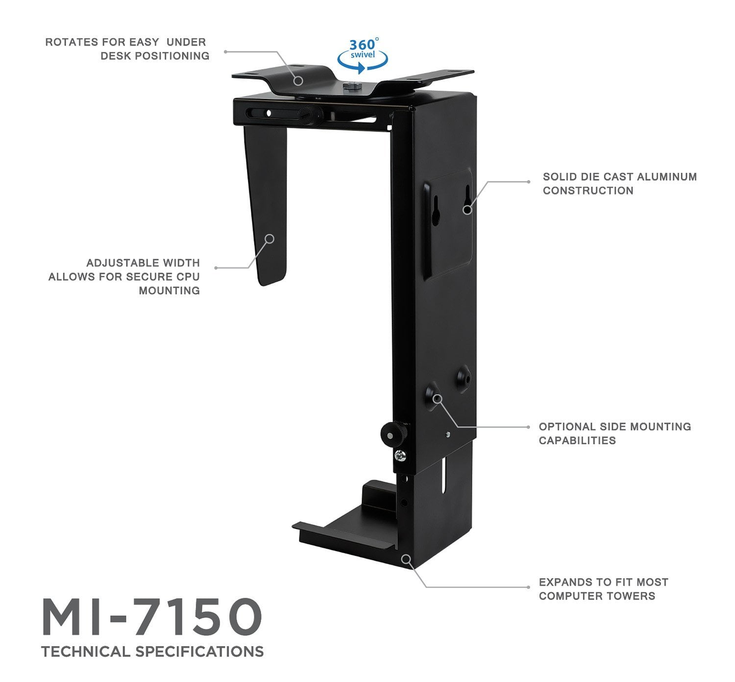 Mount It Cpu Under Computer Tower Holder Height Adjustable