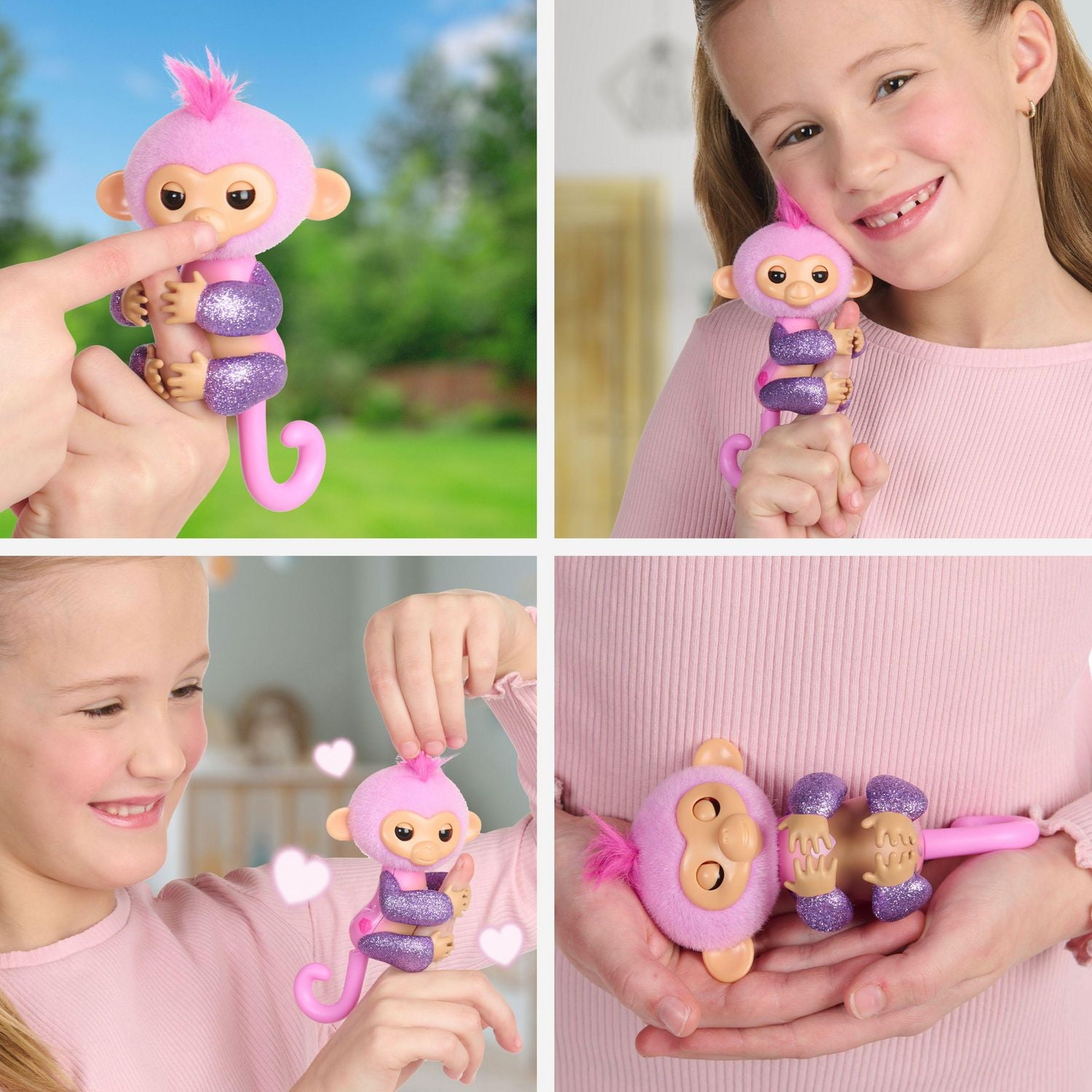 Fingerlings Bébé singe interactif avec paillettes violettes, Ella, Exclusivite Walmart