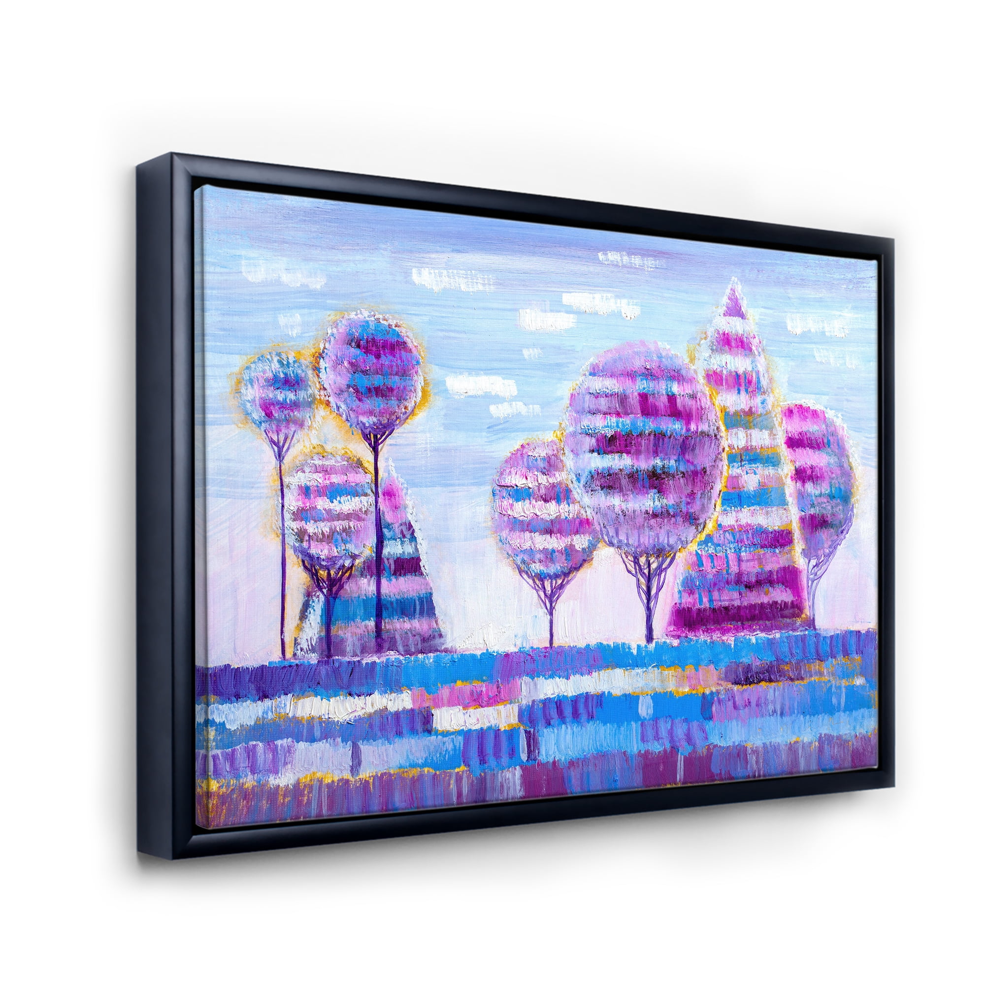 Designart 'Purple Coloured Tree Impression Landscape I' Modern Framed Canvas Wall Art Print