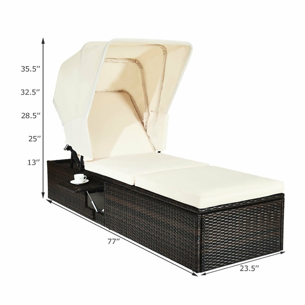 Aimee Lii Chaise Cushioned Top Canopy Patio Rattan Lounge Chair with Tea Table, Patio Loungers Aimee Lii Chaise Cushioned Top Canopy Patio Rattan Lounge Chair with Tea Table, Patio Loungers