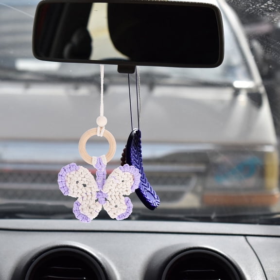 CRILSTYLEO Butterfly Hanging Decoration Purple Cotton Rope 1Pcs 16.5x4.5x0.4In