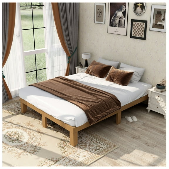 Queen Size Wood Platform Bed Frame,No Box Spring Needed,Strong Wood Slat Support, Easy Assembly