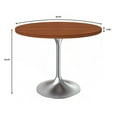 thumbnail image 4 of LeisureMod Verve 36" Round Dining Table, Mid-Century Modern MDF Top Dining Table with Silver Stainless Steel Pedestal Table Base for Kitchen and Dining Room, Cognac Brown, 4 of 10