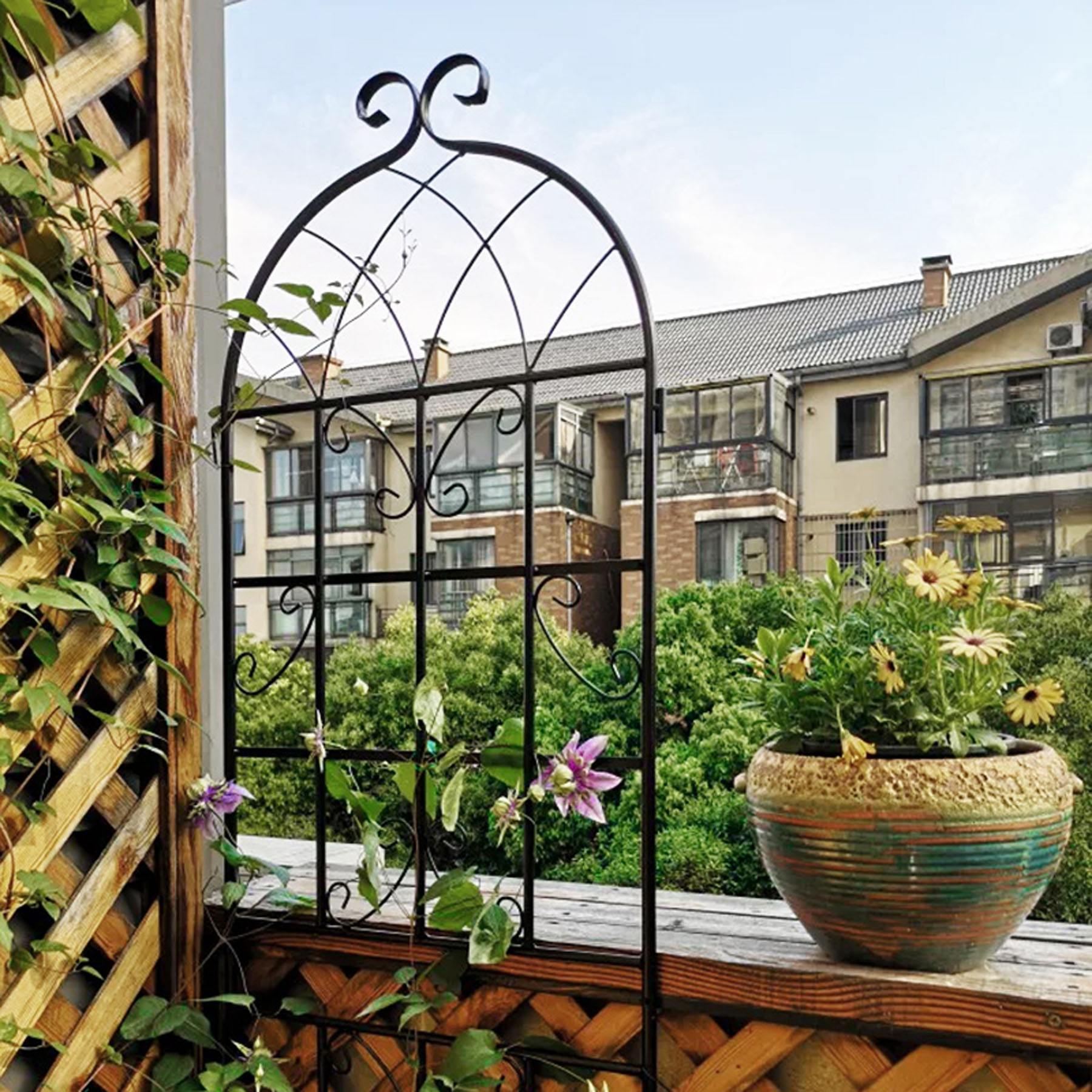 4 Pack Large Garden Trellis 71" H x 19.7" W Heavy Duty Rustproof Black Iron Plant Trellis for Potted Plant Support Metal Climbing Rose Trellis Vine Vegetable Cucumber