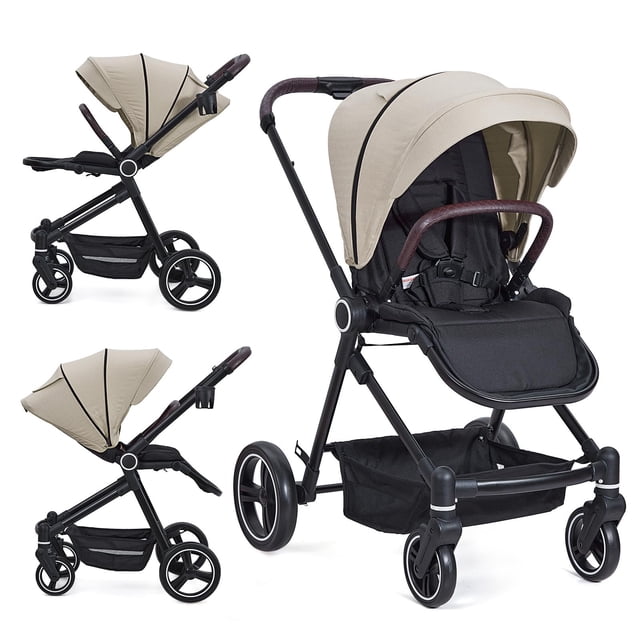 Yeshouse cochecito de bebé gris, asiento reversible, plegado a una mano, 4 modos, dosel y reposapiés ajustables, gran cesta y soporte para taza