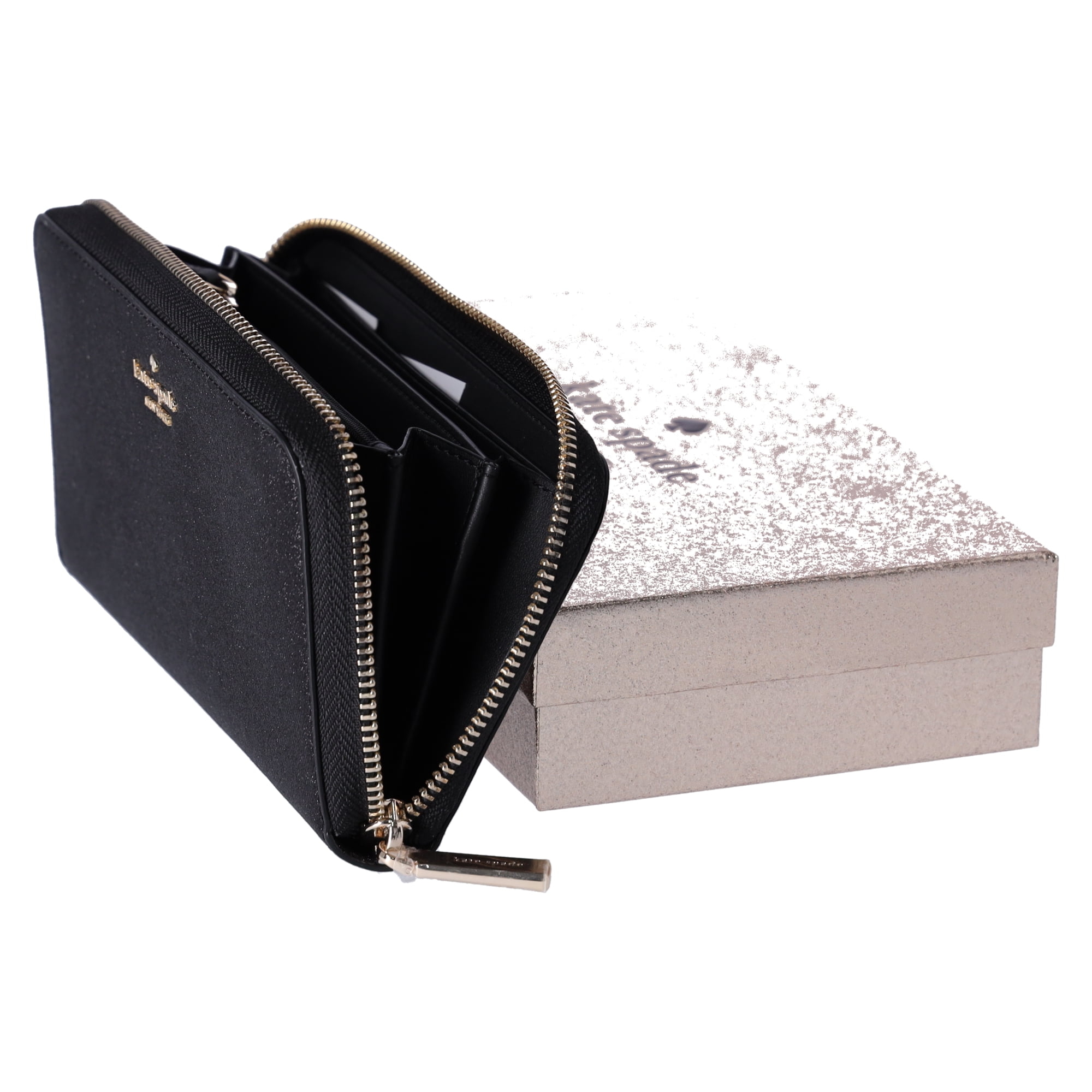Kate Spade Shimmy Tinsel Glitter Boxed Large Continental Wallet Black Glitter