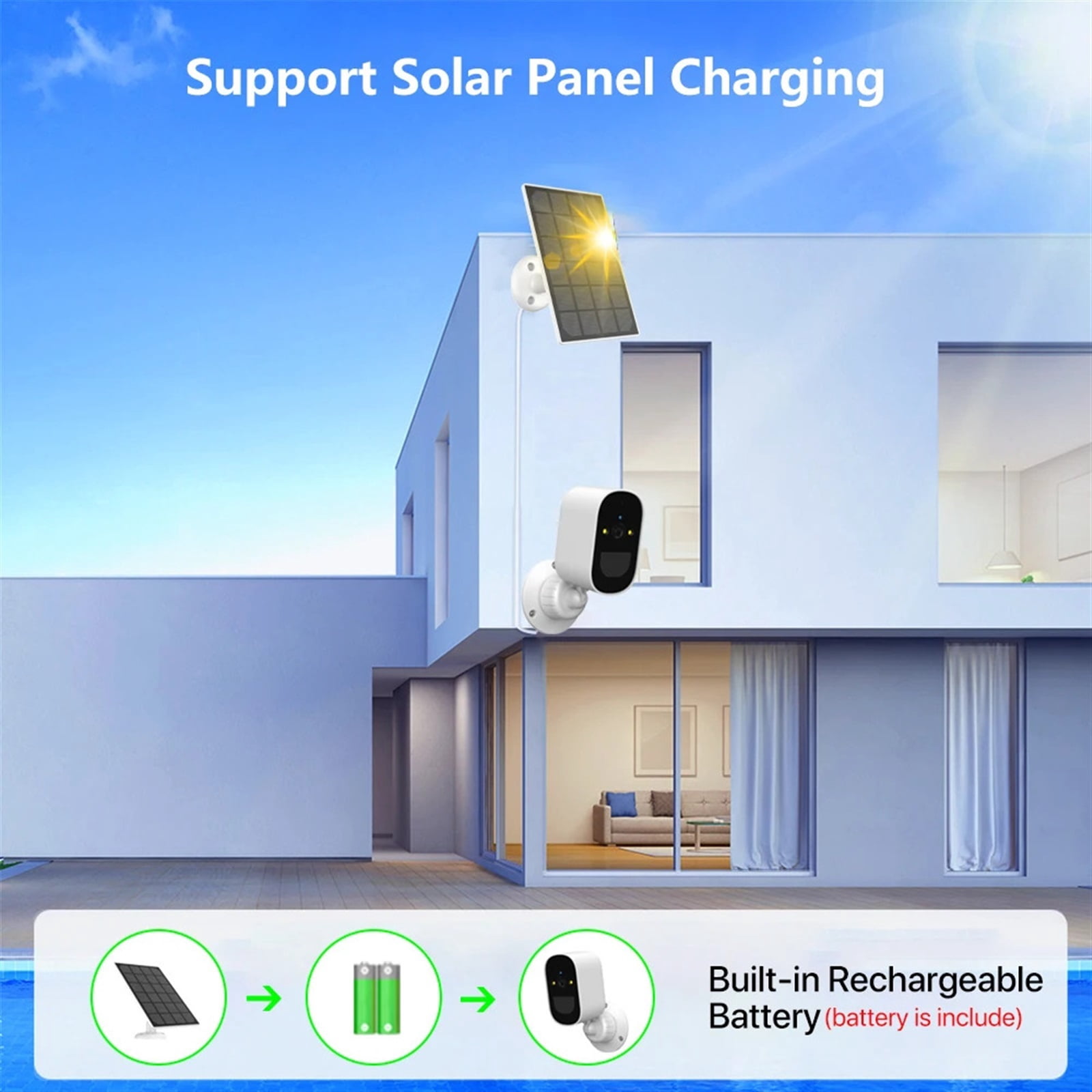 Camera 1080P HD Solar Outdoor Security Camera Wireless Built-in Battery Home Surveillance Bullet Camera Baby Monitor