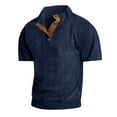 thumbnail image 2 of Men's Corduroy Solid Color Stand Collar Short Sleeve Ribbed Sweatshirt, Spring Summer Casual Pullover,Navy,M, 2 of 8