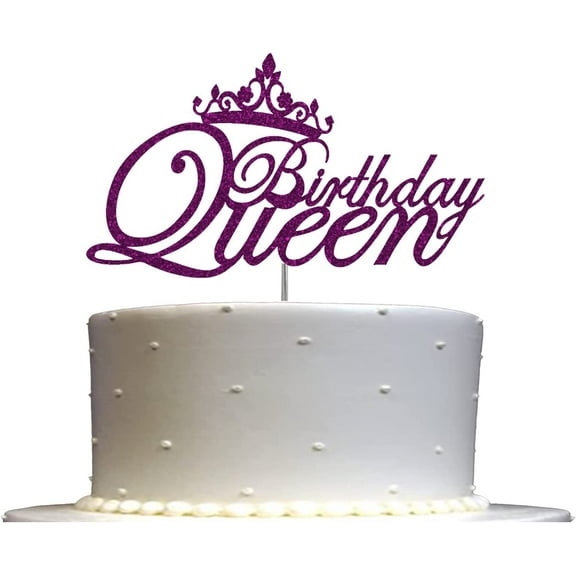 Birthday Queen Glitter Cake Topper, Birthday Party Decorations Ideas, Sturdy Doubled Sided Glitter, Acrylic Stick (Purple)