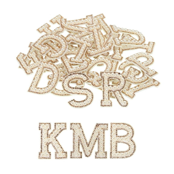 Uxcell Iron on Letter Pearl Letter Patches Rhinestone Gold A-Z Glitter Pearls Rhinestone Alphabet Patches 26 Pack