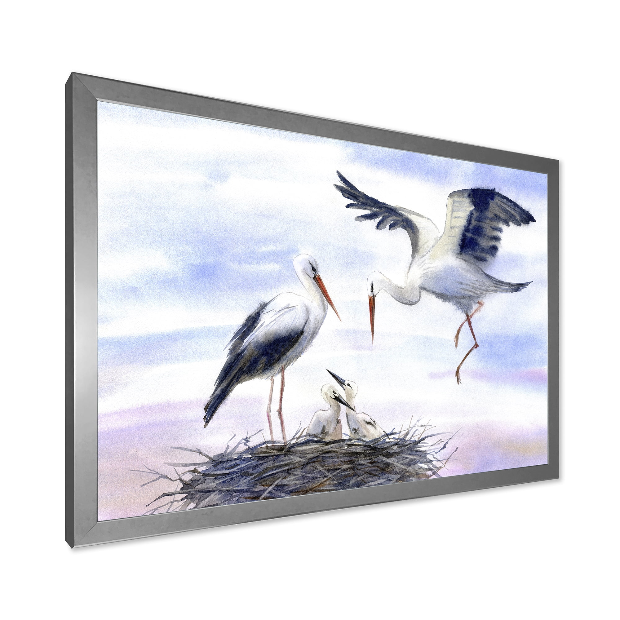 Designart 'Storks With Babies In The Nest' Farmhouse Framed Art Print