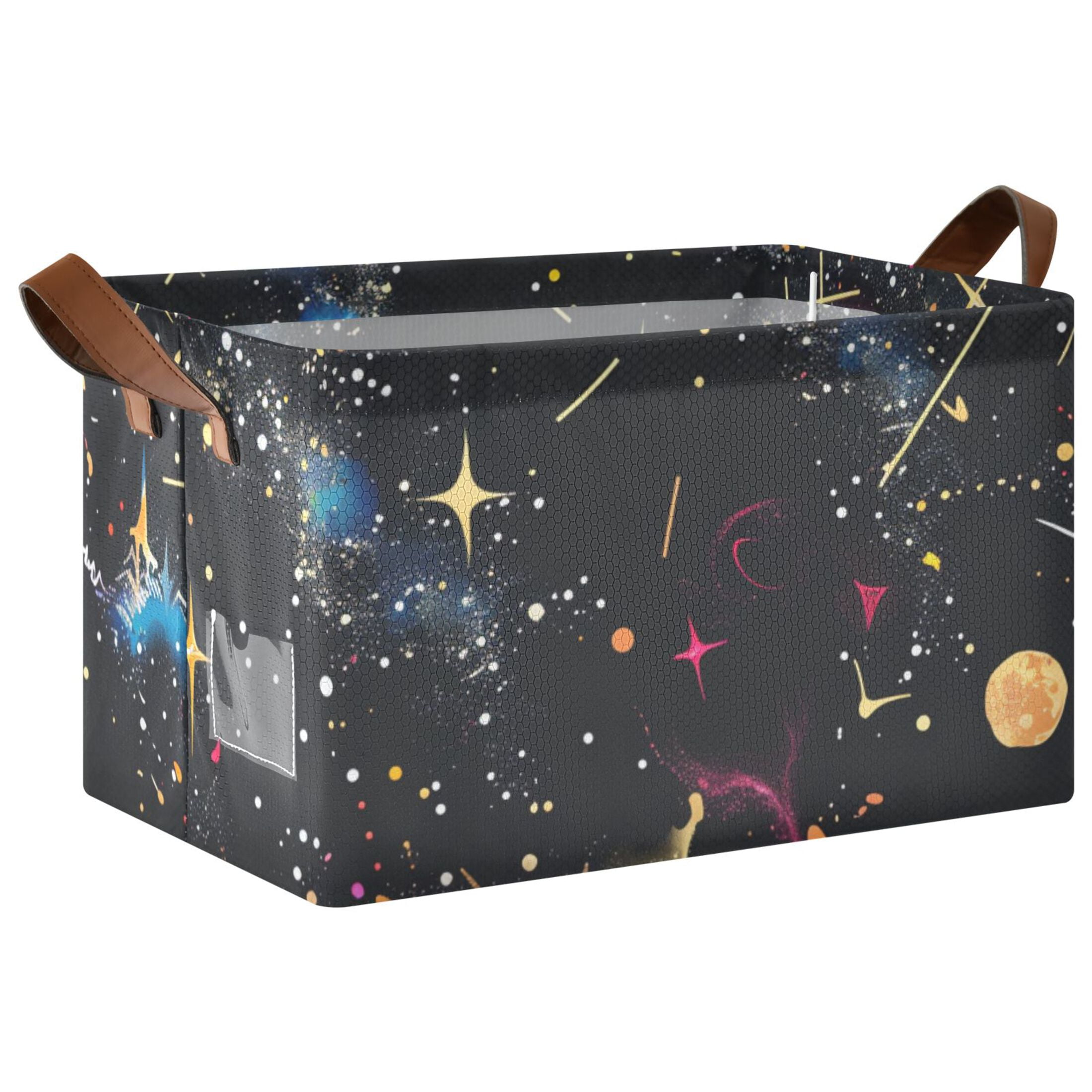 Ryvnso Glittering Galaxy Black Storage Bins Large Basket Foldable Cube Toys Organizer with Handles 2 PCs