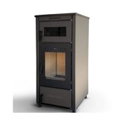 Wood Burning Stove, Superior Cast Iron, Black Modern Indoor Winter Heater, Cooking with Oven, High Efficiency