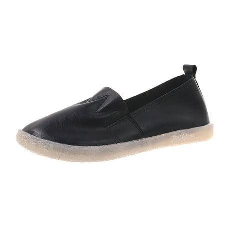 

Casual Leather Slip on Shoes for Women Ladies Fashion Solid Color Leather Shallow Comfort Flat Casual Shoes