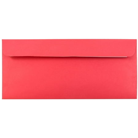 JAM Paper #10 Business Envelope with Self Adhesive Closure, 4 1/8 x 9 1/2, Brite Hue Christmas Red, 25/pack