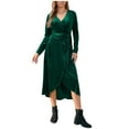 thumbnail image 2 of Gspmoly Robe pour Femmes, Robe à Manches Longues pour Femmes à Col en V, Style Élégant, Ajustée, Taille Haute, avec Gants, Robe, Robes de Vacances pour Femmes jusqu'à 60 % de Rabais, 2 of 8