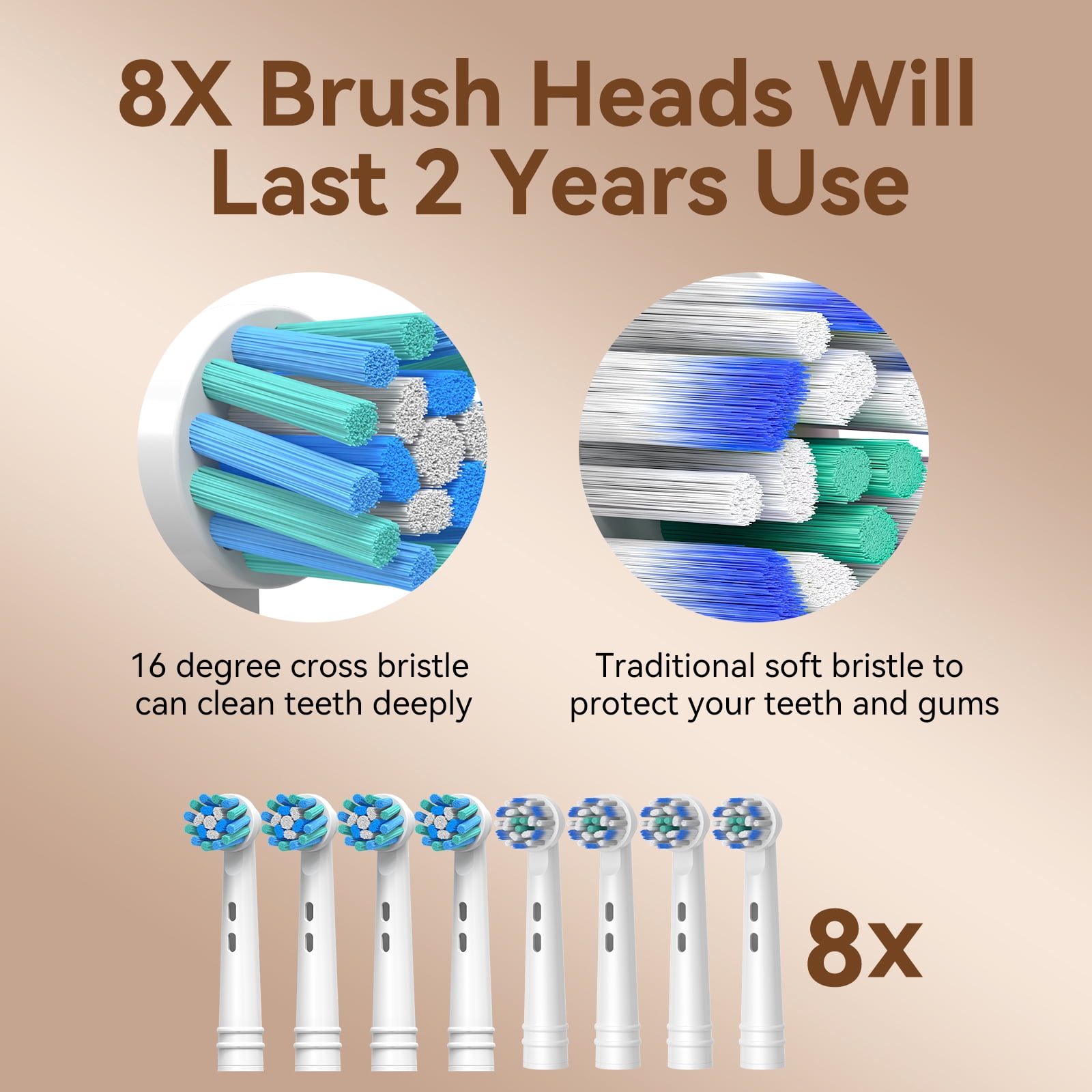 SEAGO SG-2603 Rotating 5 Cleaning Modes Electric Toothbrush with 8 Brush Heads, Black