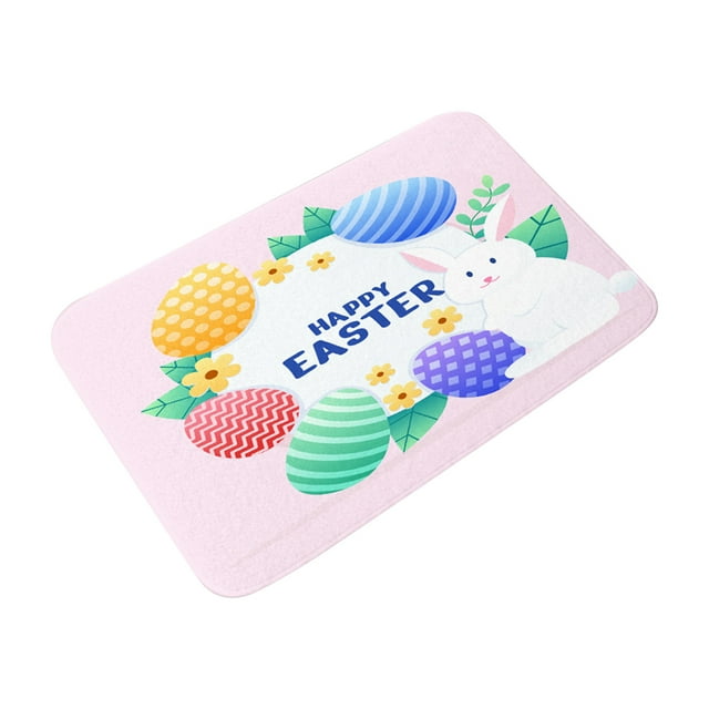 Aqestyerly Easter Bunny Flannel Floor Mat - Kitchen Door Mat for Non-Slip Home Decor and Festive Display