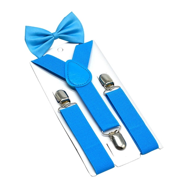 Tirantes para niños con pajarita, color liso, elásticos, accesorios de ropa, ajustables Azul claro