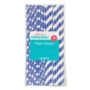 Way to Celebrate! Blue Polka Dot & Striped Paper Straws, 30ct