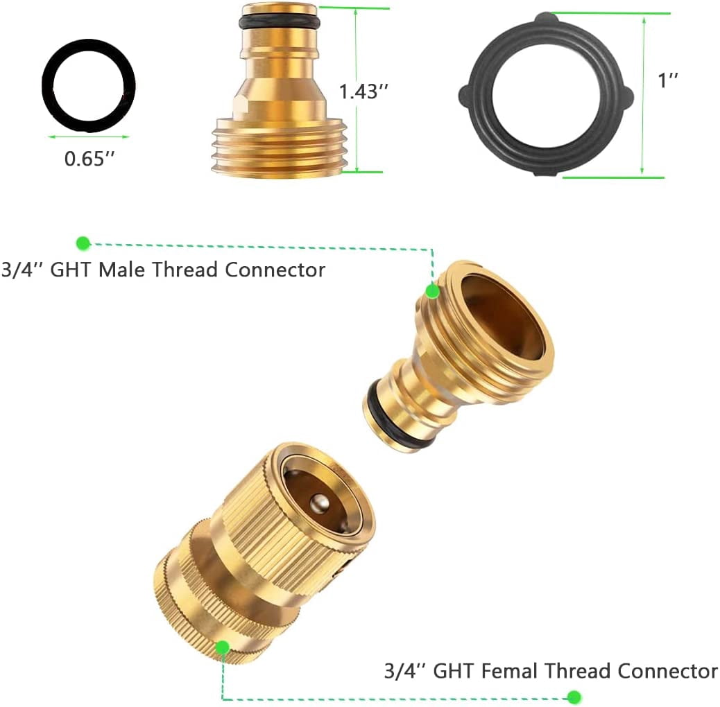 Garden Hose Quick Connector Set, Solid Brass 3/4 Inch Water Fitings Thread Easy Connect No-Leak Male Female 6 Sets