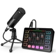 thumbnail image 1 of FIFINE Paquete de equipo de audio para podcast de juegos, juego de mezclador RGB de transmisión con micrófono vocal dinámico XLR, kit de grabación de voz con atenuador de volumen, control individual,, 1 of 5