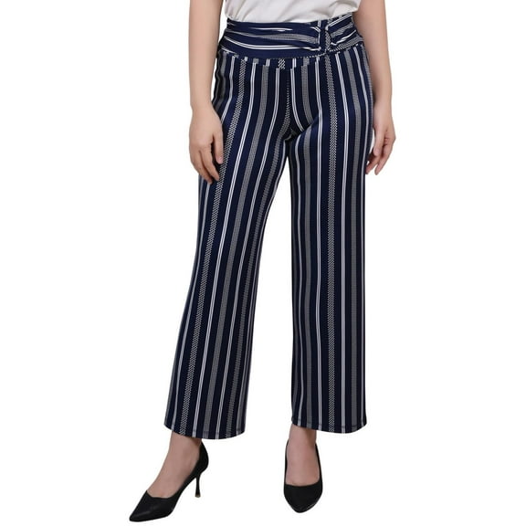 NY Collection Womens Petites Belted Stripe Cropped Pants